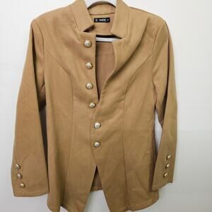 Tan Military Button Blazer Women’s L Structured Camel Jacket Classiccore
